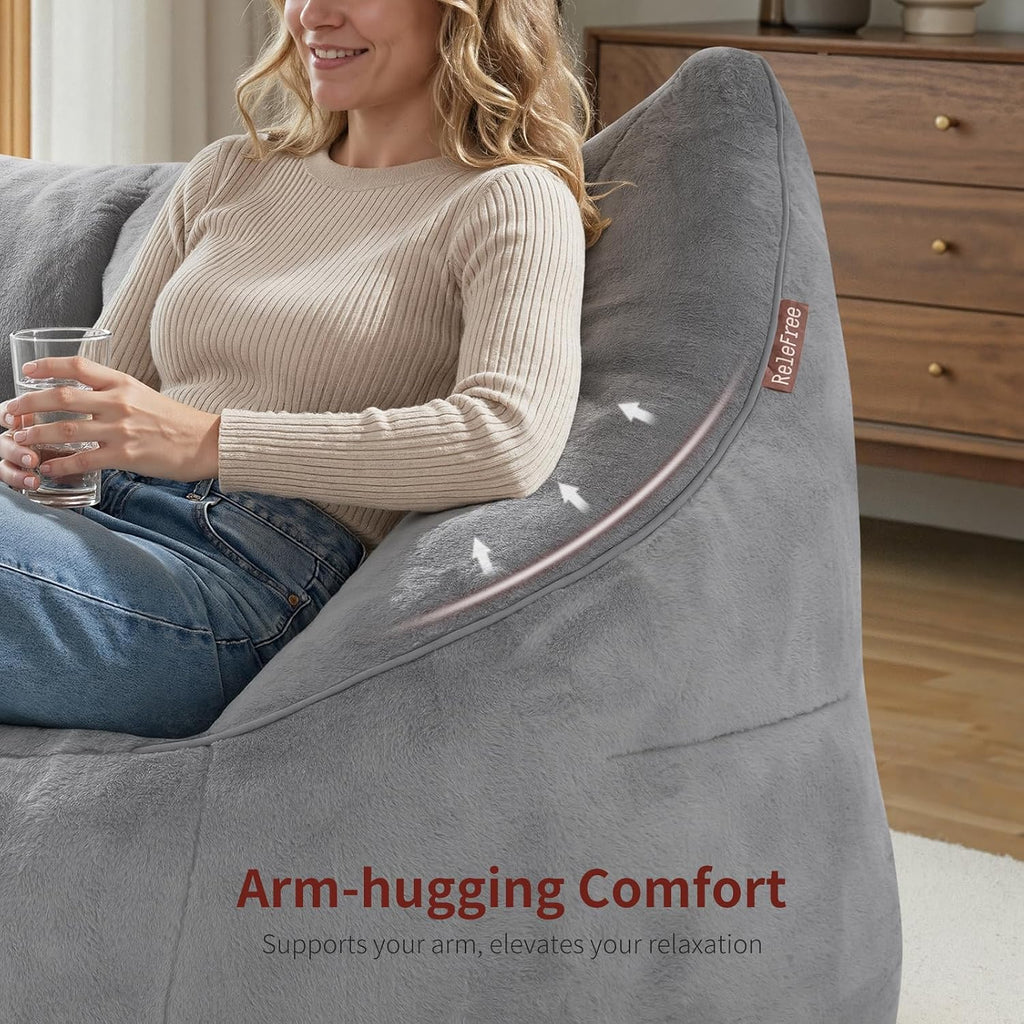 Relefree Oversized Bean Bag Chairs for Adults,Bean Bag Loveseat Sofa,Boneless loveseat for Reading,2 Seater Lazy Sofa for Small Spaces,Mini Small Couches for Living Room,Bedroom,Apartment,Lava Gray