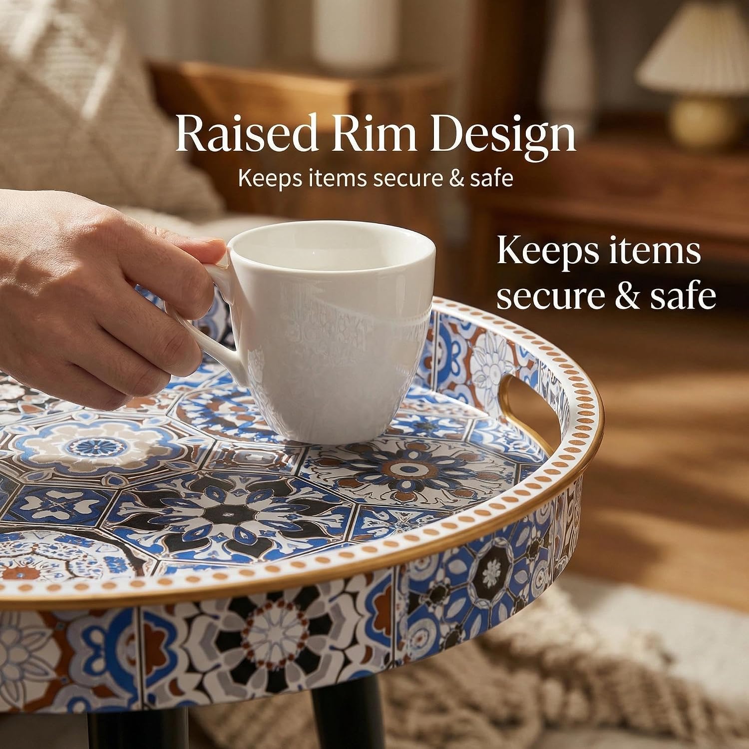 Round Indoor Side Tables with Detachable Wooden 3 Legs, Versatile Tray Table, Perfect for Round Coffee Table Tea, and Relaxation Time 17.7 Inch (33 Bohemian)
