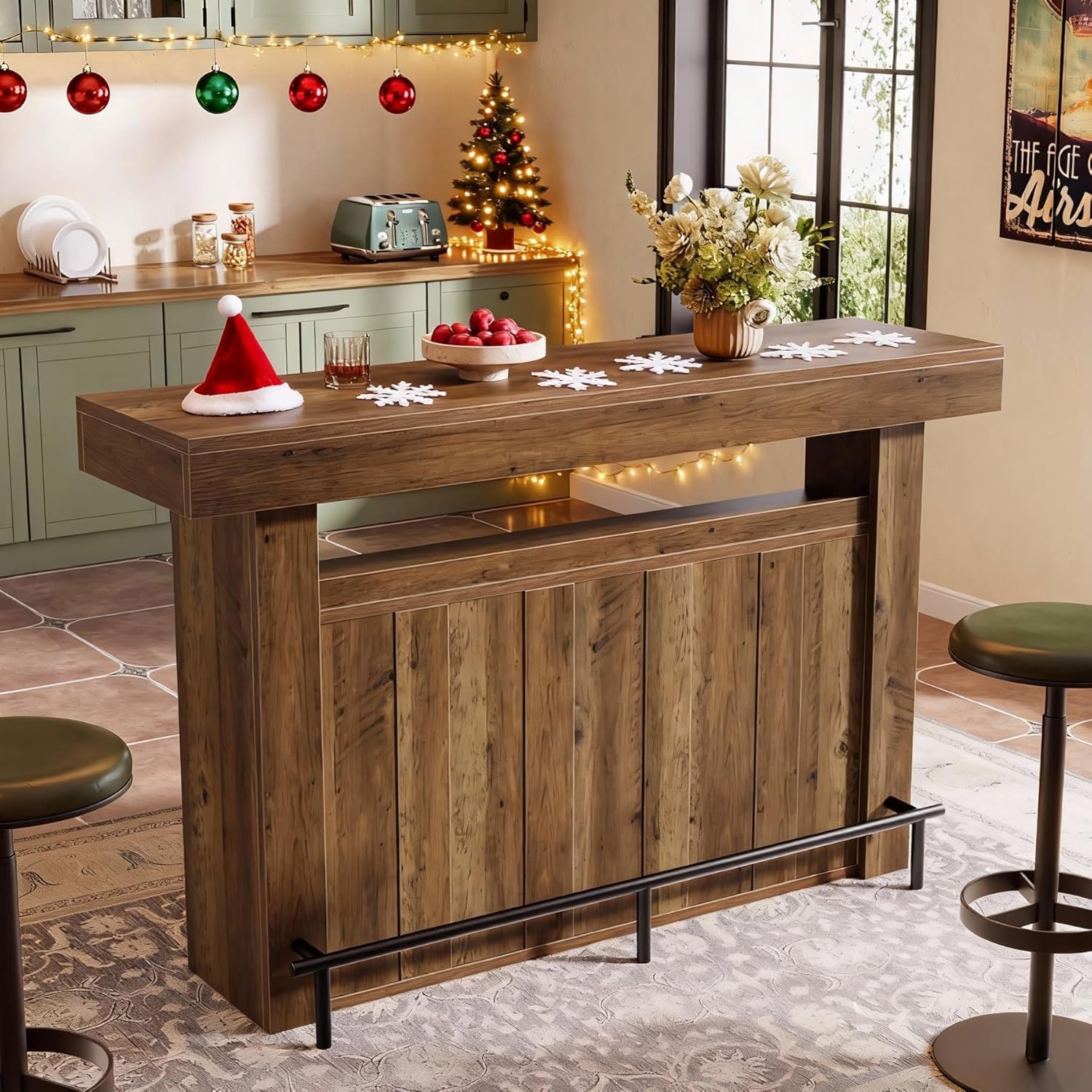 Tribesigns 63" Bar Table, 4-Tier Counter Height Pub Table with Footrest and Storage Shelves, Modern Home Bar Unit, Coffee Bar Cabinet Liquor Furniture for Kitchen, Bistro, Basement