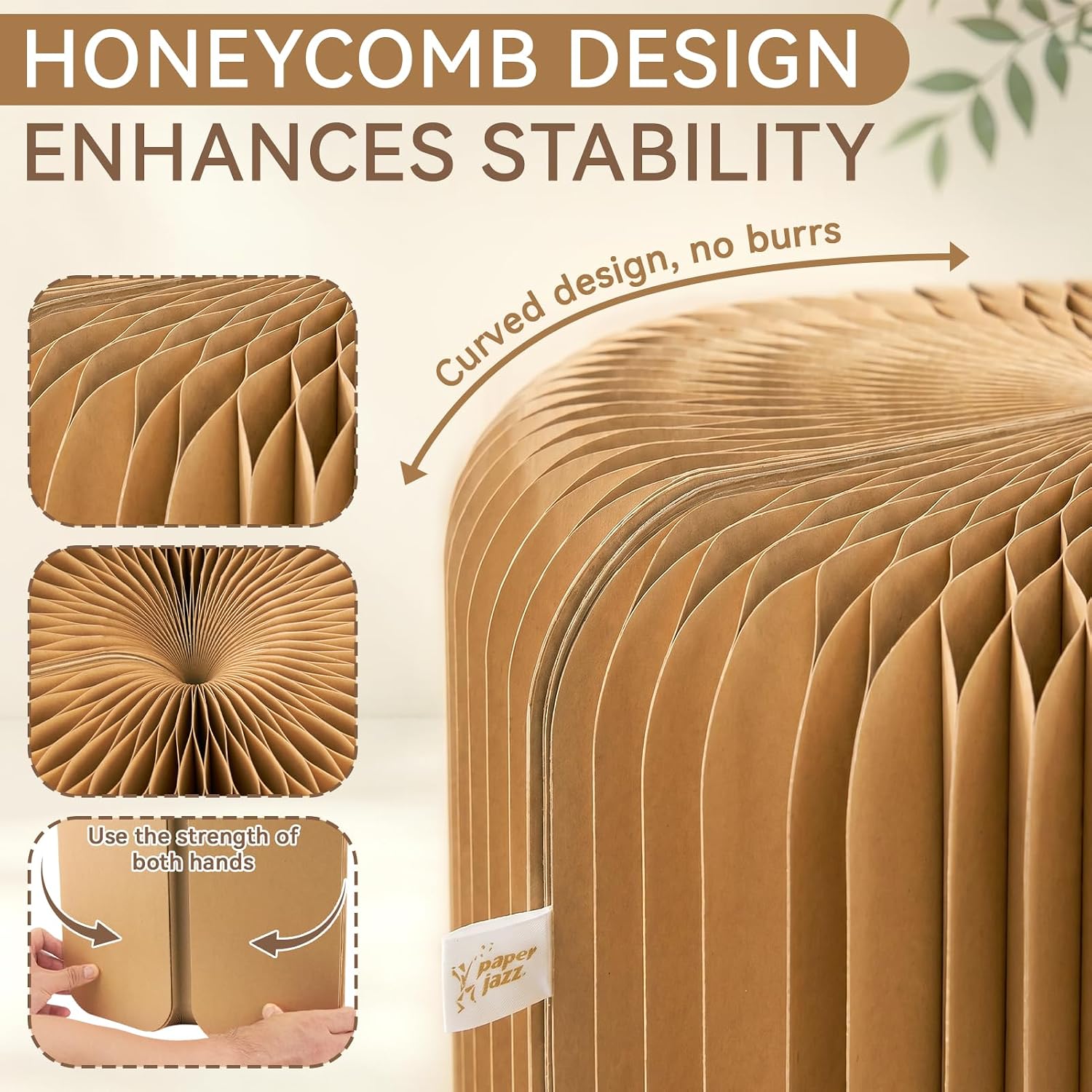 PAPER JAZZ 17in Foldable Stool Portable Stool for Adult House Decor Brown | Thick Paper Honeycomb Portable Stool,Folding Foot Stool Durable for Adults, Space Saving Lightweight for Bedroom Office