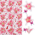 32 Pack Large Artificial Lilies Flower Heads with Realistic Stamens 5.5" Faux Fake Lily Silk Flower Heads Bulk with Butterfly for DIY Crafts Cake Wedding Bridal Wreaths Table Home Party Decoration
