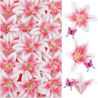 32 Pack Large Artificial Lilies Flower Heads with Realistic Stamens 5.5" Faux Fake Lily Silk Flower Heads Bulk with Butterfly for DIY Crafts Cake Wedding Bridal Wreaths Table Home Party Decoration