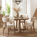 HNY Mid Century Modern Dining Chairs Set of 4, Upholstered Linen Kitchen & Dining Room Chairs with Ergonomic Curved Backrest, Solid Wood Legs, Farmhouse Accent Chair for Home, Apartment, Beige