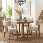HNY Mid Century Modern Dining Chairs Set of 4, Upholstered Linen Kitchen & Dining Room Chairs with Ergonomic Curved Backrest, Solid Wood Legs, Farmhouse Accent Chair for Home, Apartment, Beige