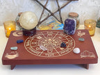 Altar Table, Meditation Table, Small Altar Table, Wooden Witch Altar, Wiccan Alter Table, Buddhist Shrine, Engraved Wheel of The Year on Table Top, 12 × 8 inches