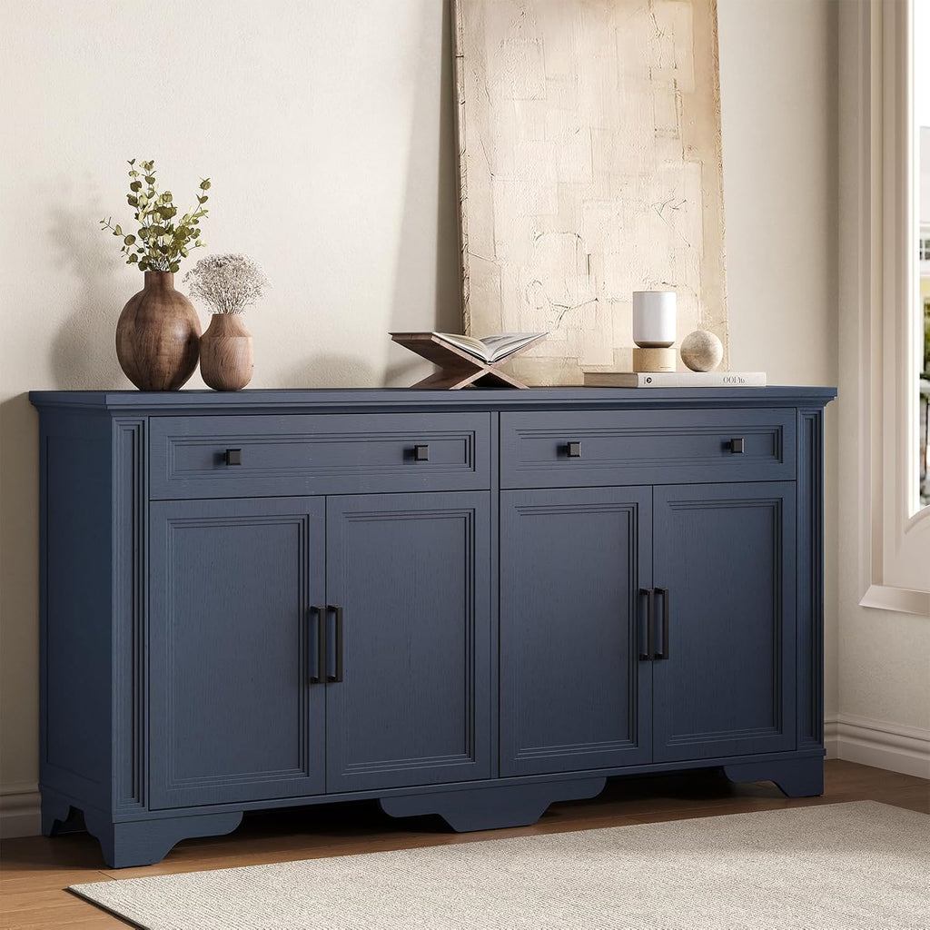 ONBRILL 63" Sideboard Buffet Cabinet, Kitchen Buffet Storage Cabinet, Large Credenza with Drawers & Doors, Wood Coffee Bar Console Wine Bar for Living Room Hallway Blue