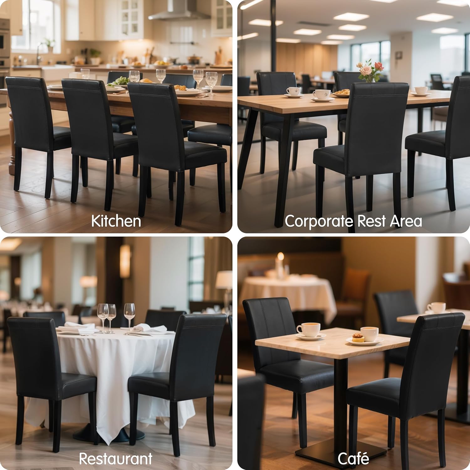 CHUN YI Dining Chairs Set of 4, Faux Leather Dining Room Chairs, Upholstered Parsons Chairs for Kitchen with Sturdy Wood Legs, Black (Only Chair)