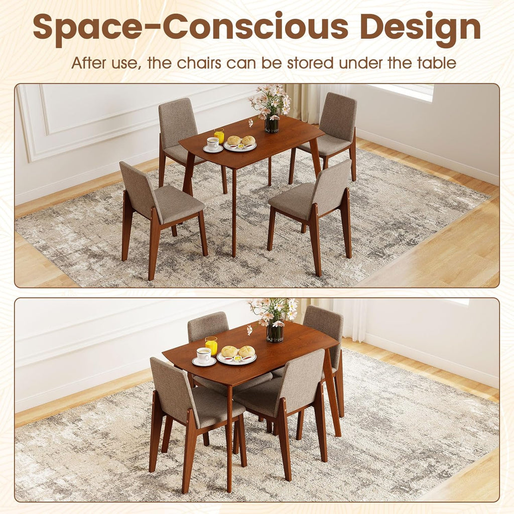 Giantex Dining Table Set for 4, Rectangular Kitchen Table and Chairs Set w/Rubber Wood Frame, Padded Seats & Backrests, Space-saving Dinette Set for Small Space, Apartment, Dining Room, Breakfast Nook