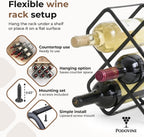 Metal Wine Rack – Matte Black Carbon Steel, 10-Bottle Countertop & Hangable Wine Holder, Modern Geometric Design, Rustproof, Under-Cabinet Display, No Assembly Needed for Countertop Use