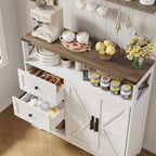 Vabches Farmhouse Buffet Sideboard Cabinet with Drawers and Open Shelf, 38.5" Storage Cabinet with Adjustable Shelves and Door, Modern Coffee Bar Hutch Pantry for Kitchen, Living Room, Entryway, White
