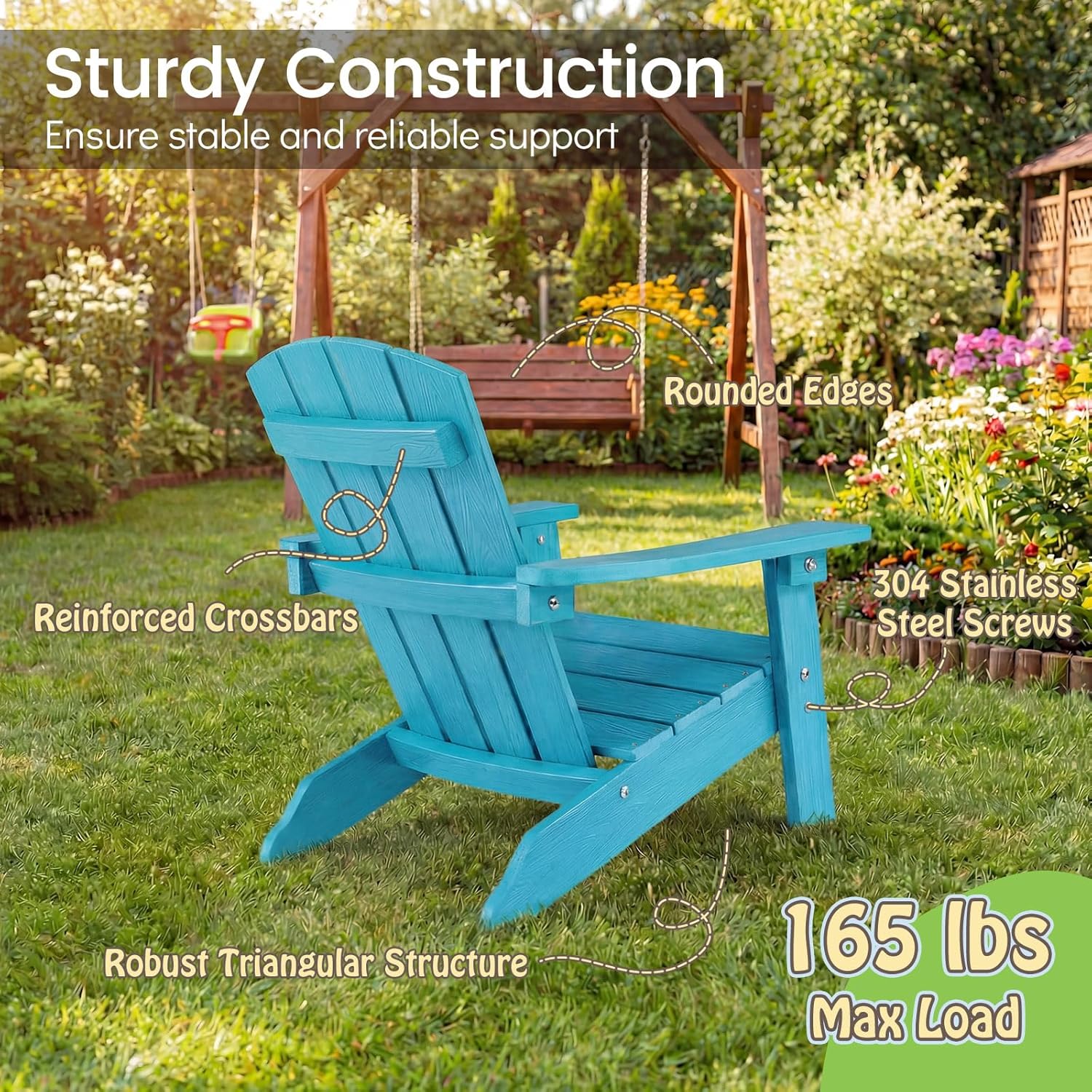 Giantex Kids Adirondack Chair, All-Weather HIPS Children's Outdoor Chair w/Ergonomic Design, Toddler Lawn Chairs for Age 3-8, Kids Beach Chair for Garden Patio Backyard (1,Turquoise)