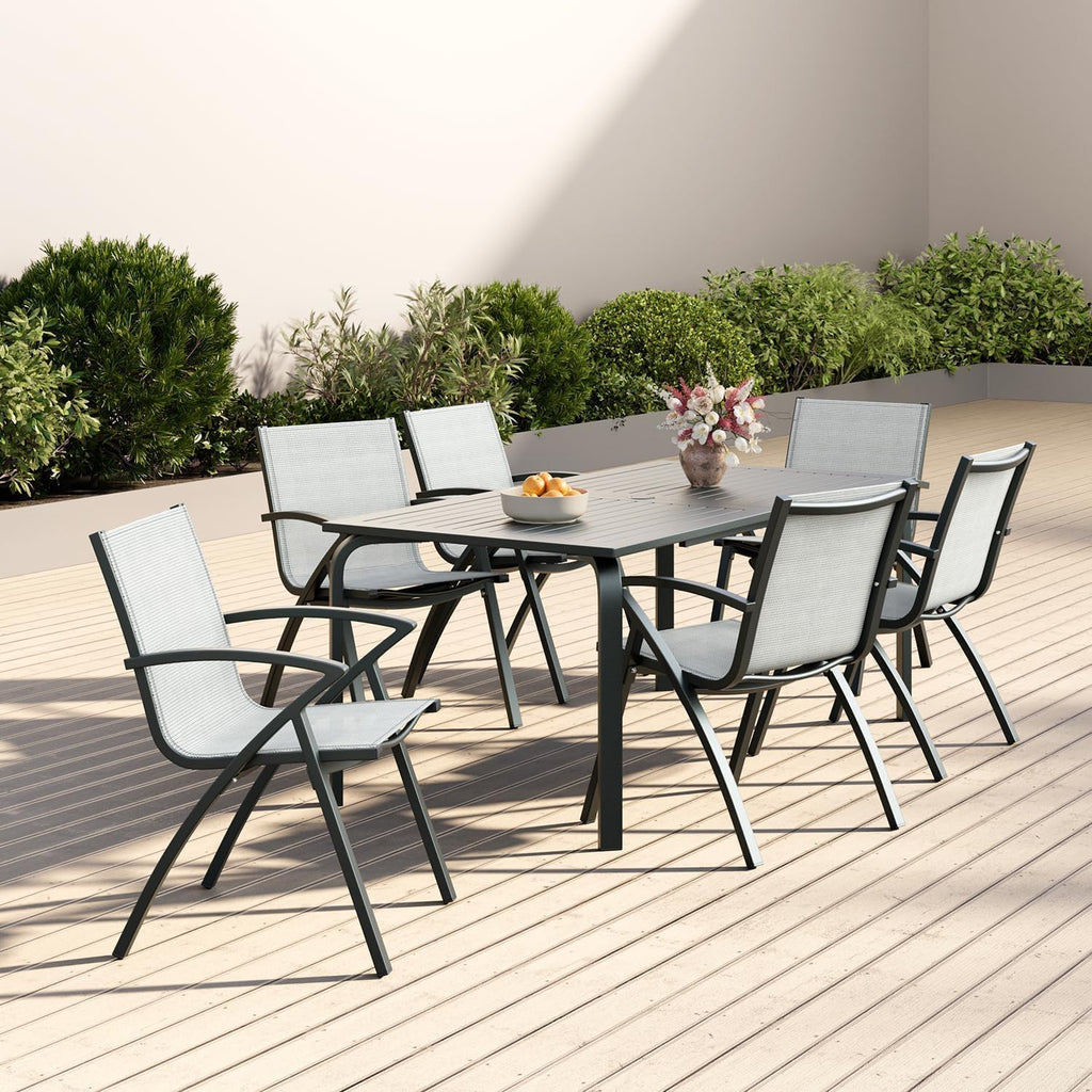 Set of 2 Outdoor Patio Chairs with Lightweight Frame & 100° Adjustable Back, Aluminum Sling Back Dining Chairs with Extra Wide Seat and Armrest for Garden Camping Beach Deck Poolside