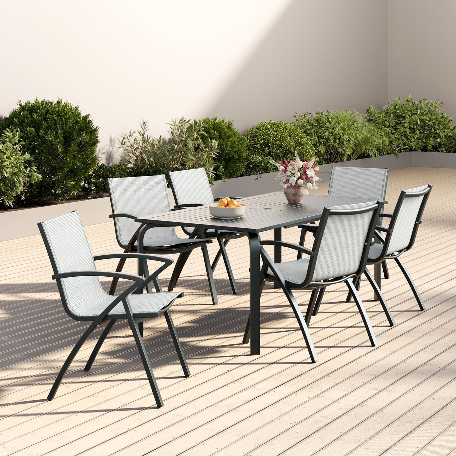 Set of 2 Outdoor Patio Chairs with Lightweight Frame & 100° Adjustable Back, Aluminum Sling Back Dining Chairs with Extra Wide Seat and Armrest for Garden Camping Beach Deck Poolside