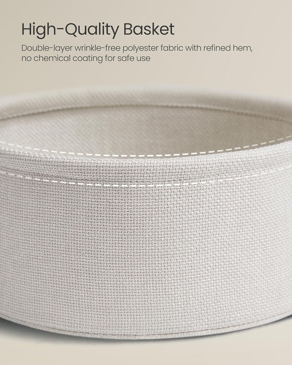 VASAGLE LILEA Collection - Small Round Side End Table, Modern Nightstand with Fabric Basket, for Living Room, Bedroom, Set of 2, Cream White ULET225LL01S