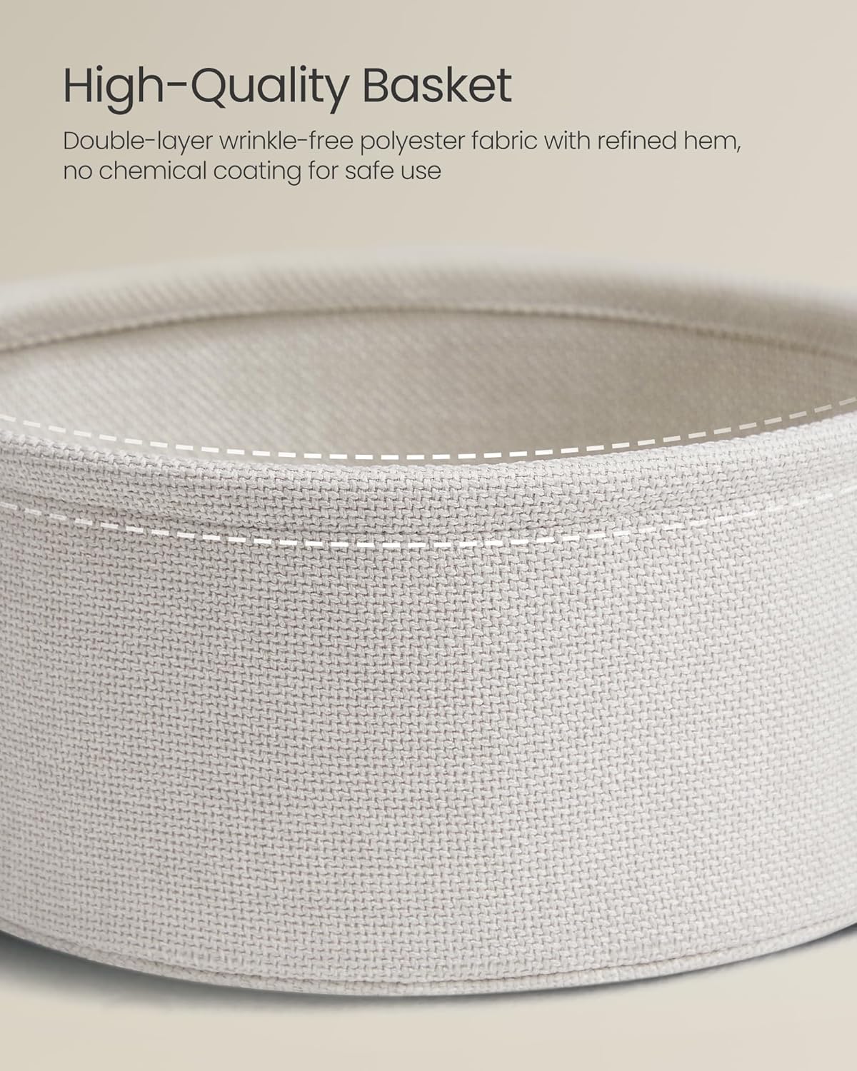 VASAGLE LILEA Collection - Small Round Side End Table, Modern Nightstand with Fabric Basket, for Living Room, Bedroom, Set of 2, Cream White ULET225LL01S