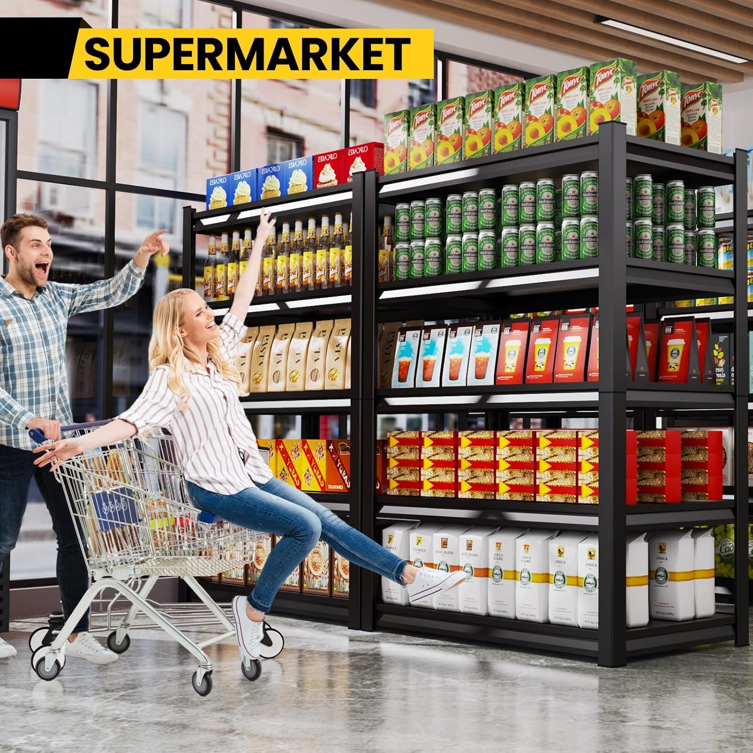 Garage Shelving Heavy Duty, 3000LBS Garage Shelves, 5-Tier Adjustable Metal Shelving Unit, Garage Storage Shelves, Utility Storage Rack Shelf，Shelves for Garage Storage, 72" H×59" W×19.7" D