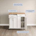 BELLEZE Rolling Kitchen Island Cart on Wheels with Storage Cabinet, Mobile Kitchen Cart Island Table with 2 Drawers Towel Racks Rubber Wood Top Coffee Bar for Dinning Room, 41.7”Lx18.5”Wx37”H, White