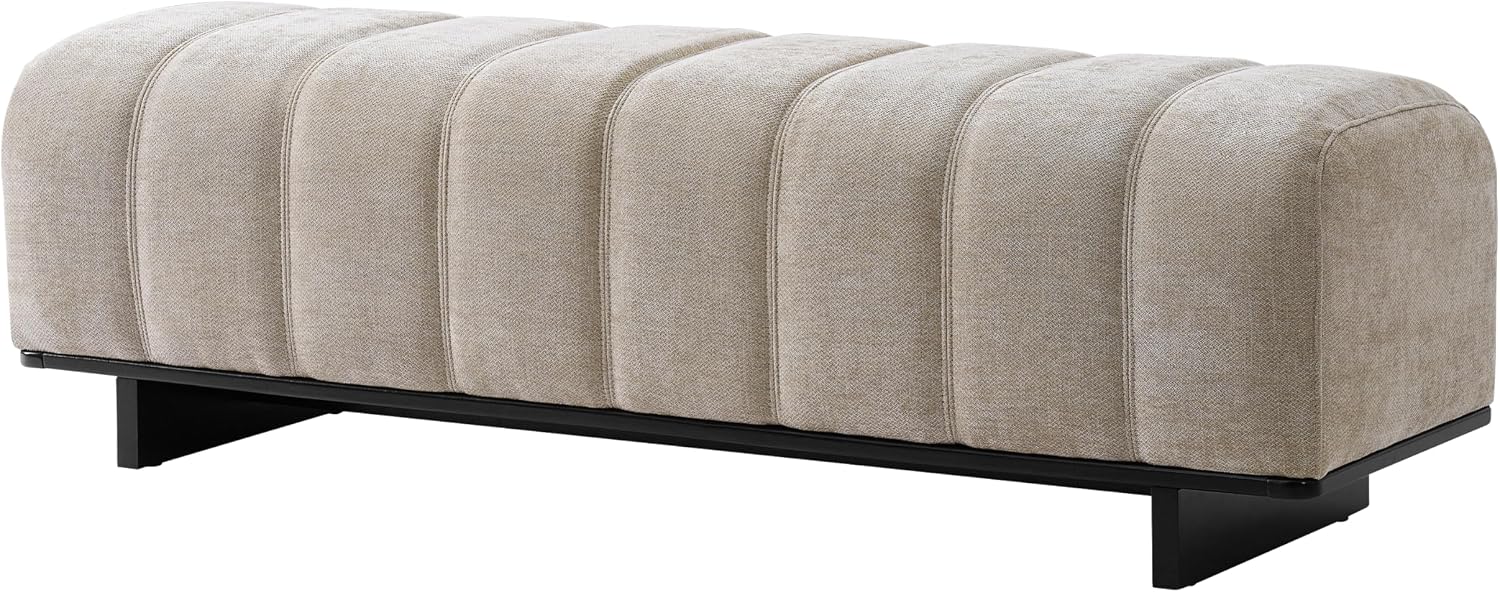 Christopher Knight Home Lamie Chenille Upholstered Dining Bench, Wooden Entryway Bench, Long Sofa Footstool for Living Room, Bedroom End of Bed Bench, Oatmeal+Black