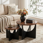 LIKIMIO Nesting Coffee Tables Set of 2, 23.6" Small Round Side Tables for Living Room, Wooden End Table, Walnut