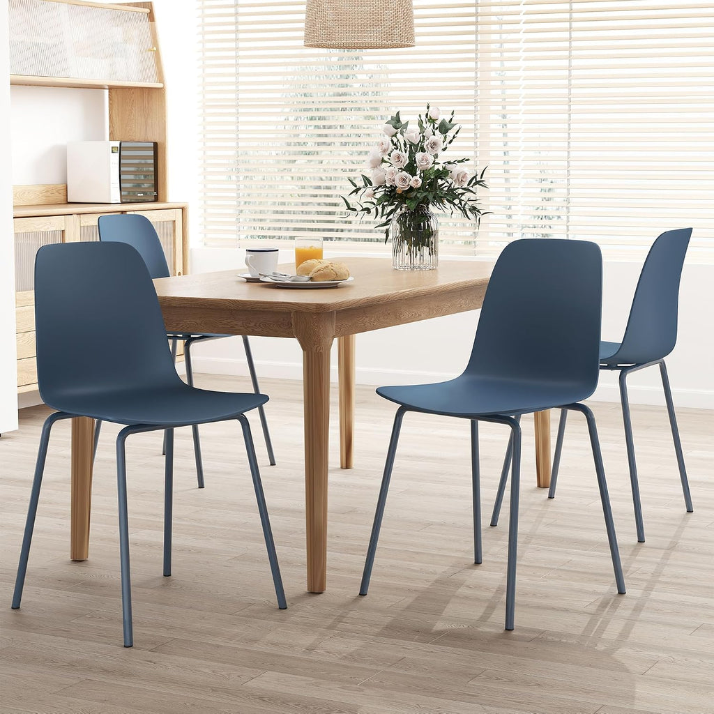 Mid Century Kitchen Chairs Set of 4,Blue Plastic Dining Chairs Outdoor Chairs with Metal Legs for Living Room,Dining Room(4pcs,Navy Blue)
