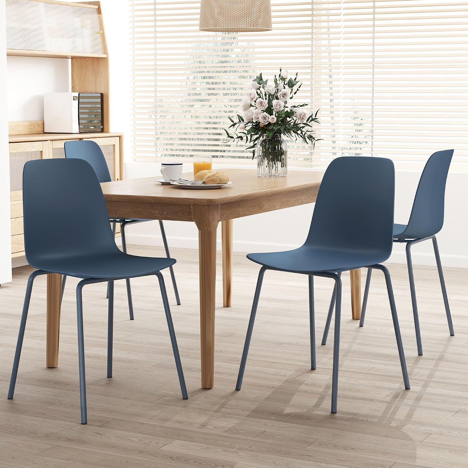 Mid Century Kitchen Chairs Set of 4,Blue Plastic Dining Chairs Outdoor Chairs with Metal Legs for Living Room,Dining Room(4pcs,Navy Blue)
