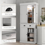 71" Freestanding Kitchen Pantry Cabinet with Motion Sensor Light,Storage Cabinet Organizer with Drawer & Adjustable Shelves,Utility Cupboard Large Hutch Cabinets,White