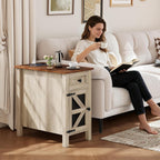 HAIOOU Farmhouse End Table with Charging Station, Narrow Side Tables with Storage Cabinet and Drawer, Wood Nightstand with Power Outlets & USB Ports for Bedroom, Living Room(Grey and Brown)