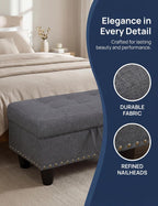 Ottoman with Storage, 28.5 inch Liner Storage Ottoman with Padded Seat, Large Entryway Bench with Solid Wood Frame, Upholstered Sturdy Foot Rest for Living Room, Bedroom, Entryway, Dark Gray