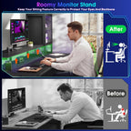 DurayLoly 47" Gaming Desk with Hutch and Cabinet to Display, Gaming Table with 3 Drawers for Small Space Storage, 2 AC Power Outlets and RGB Light, Monitor Stand for Student Bedroom