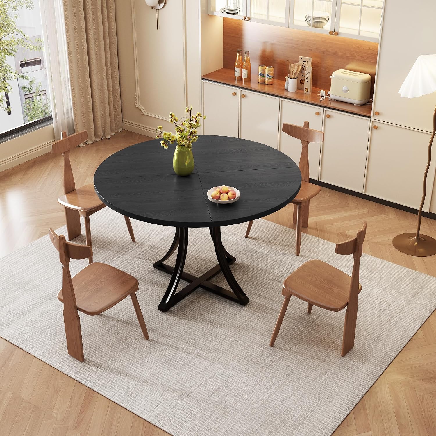 40 Inch Round Dining Table for 4 People, Modern Farmhouse Kitchen Table, Adjustable Feet, Circle Wood Dinner Table for Dining Room, Living Room, Apartment, Easy Assembly