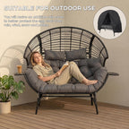 Double Egg Chair with Cup Holder Outdoor Indoor,2 Person Oversized Wicker Lounge Chair with 8” Thicken Cushions & Rain Cover 700lbs for Patio Balcony Porch Living Room