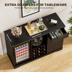 Coffee Bar Cabinet with Fridge (Fridge Included), Fluted Wine Bar Cabinet with Wine Rack and Glass Holder, Buffet Sideboard Table Liquor Cabinet with Drawer & Storage, Home Bar, Black
