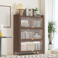 44'' Tall Metal Kitchen Storage Cabinet with 3 Flip-up Doors, Freestanding Pantry Cabinet with Adjustable Feet, 4-Tier Microwave Stand with Storage Rack for Kitchen Dining Living Room (4-Tier, Walnut)