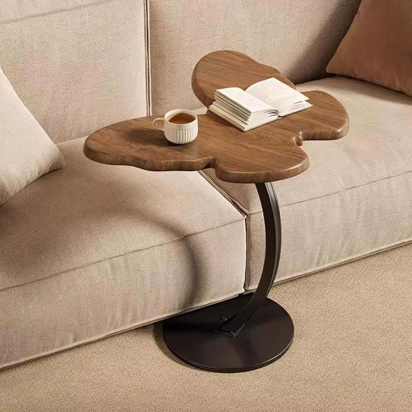 Gdrasuya10 Butterfly Shaped Small Sofa Side End Table, Beautiful Couch Table Cute Tray Table Bedside Table Simple Style Wooden Tabletop Home Decor for Reading Book Coffee Vase 17x13inch