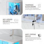 Lvifur 71” Tall Display Cabinet with Glass Doors, Modern Curio Cabinet Display Cases for Collectibles, Living Room Bookcase Locking Cabinet with Lights & Human Body Sensor, Gift for Father (White)