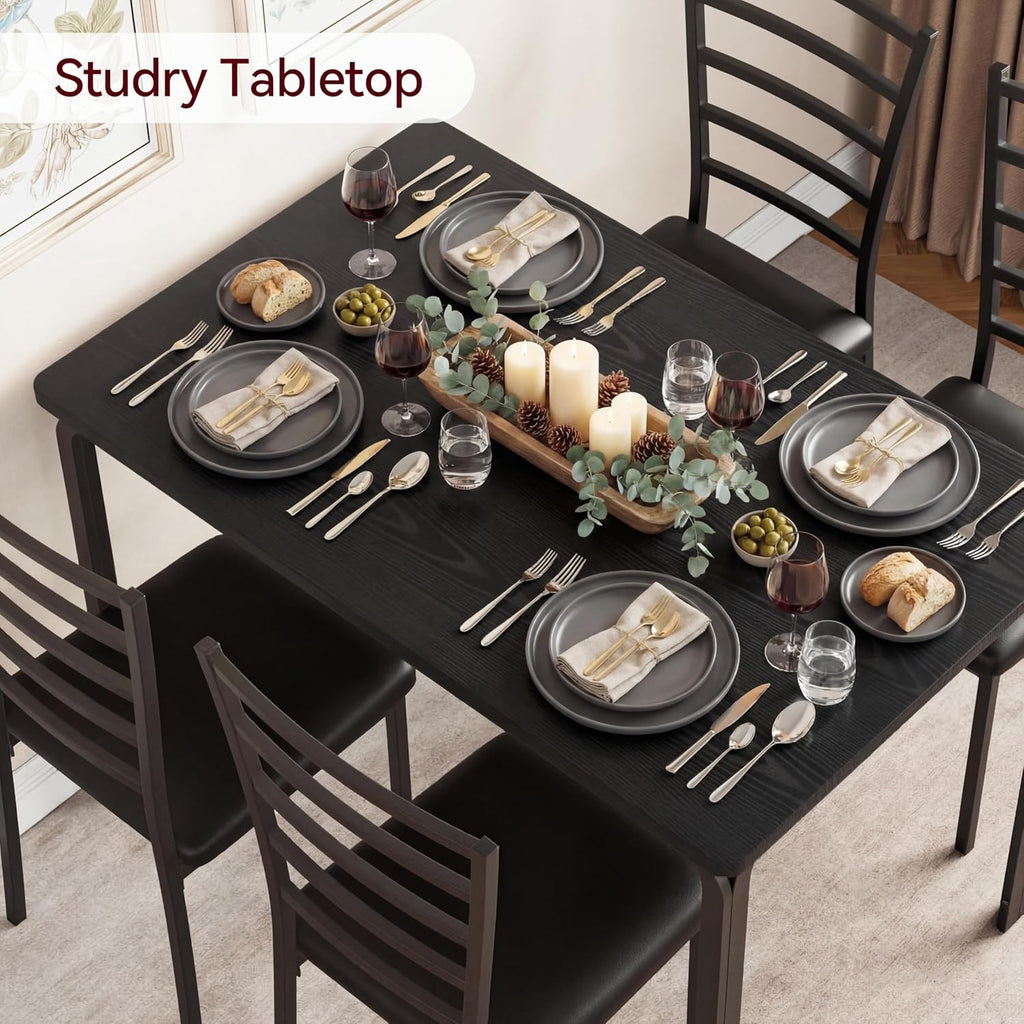 Dining Table Set for 4, 5 Piece Kitchen Table and Chairs Set with Upholstered Thick Cushion, Space Saving Dinette Set with Metal Frame for Small Spaces, Apartment, Breakfast Nook