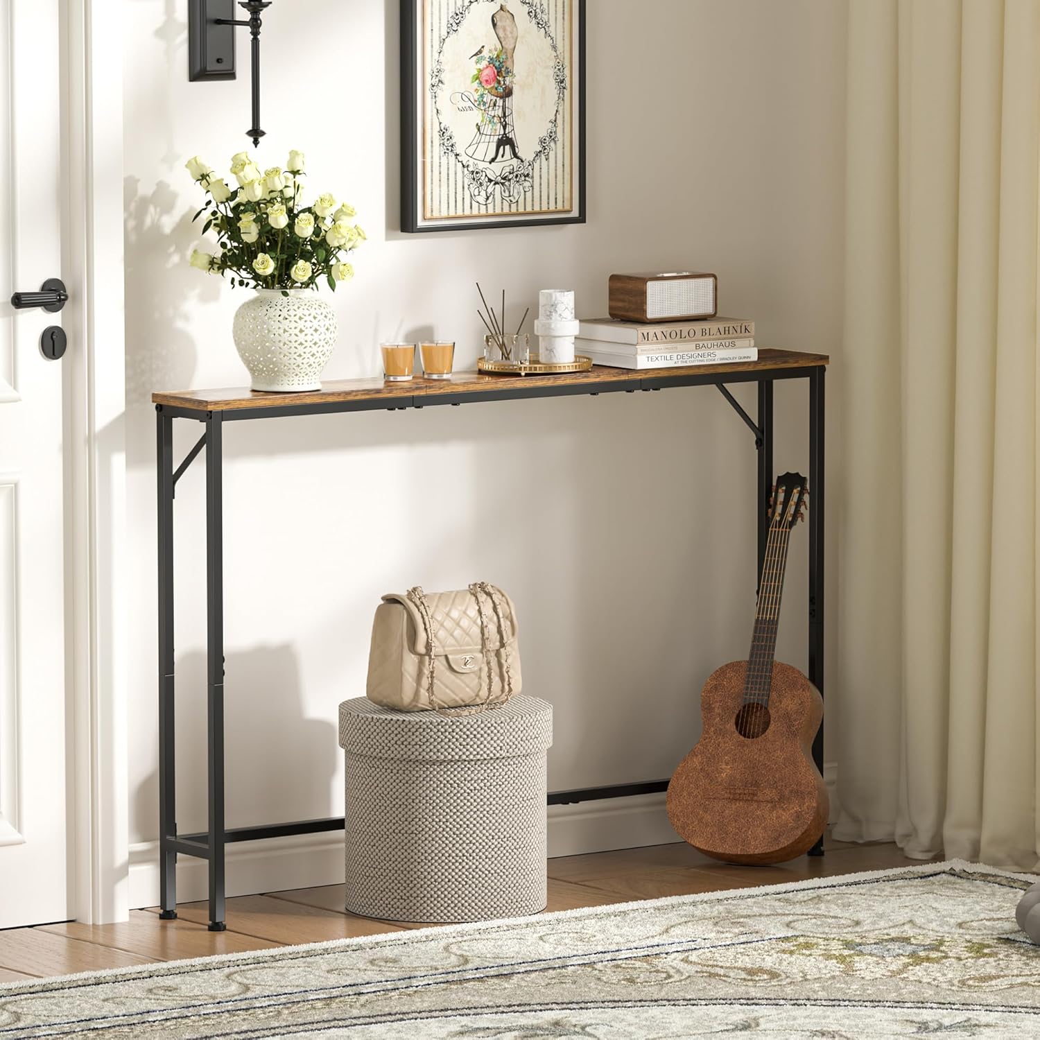47.2" Console Table, Narrow Entryway Table, Skinny Sofa Table, Behind CouchTable, Long Skinny Table, DisplayTable for Entryway, Living Room, Foyer, Corridor, Office, Rustic Brown