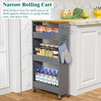 XYZLVSI Slim Storage Cart, 4 Tier Rolling Kitchen Cart on Wheels for Small Space, Narrow Laundry Bathroom Organizers Mobile Shelving Unit Metal Utility Cart with Handle, 5.9in Width, Gray