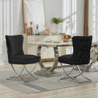 LOULENS Elegance Velvet Dining Chairs Set of 2, Luxurious Upholstered Tufted Dining Room Chairs, Glam Royal Velvet Accent Chairs with Stainless Steel Legs, Black