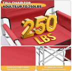 MoNiBloom 44.5" Foldable Tall Director Chair Folding Portable Aluminum Frame Makeup Artist Chair, with Side Table, Cup Holder and Pockets, 250lbs Capacity (Set of 2, Red)