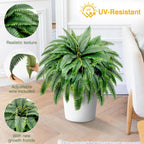 Artificial Boston Fern Bush - Set of 2 45Inch Fake Ferns with 55 Fronds, Large Hanging Faux Plants Decor, UV Resistant Faux Fern Vines Silk Greenery for Outdoor Indoor, Porch, Farms, Patio