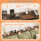 LIFECHOVY 78.8 Inch Narrow Console Table with Power Outlets, 25.2"-35" Adjustable Height Skinny Behind the Couch Table with Fabric Storage, Long Sofa Table for Living Room, Entryway, Rustic Brown