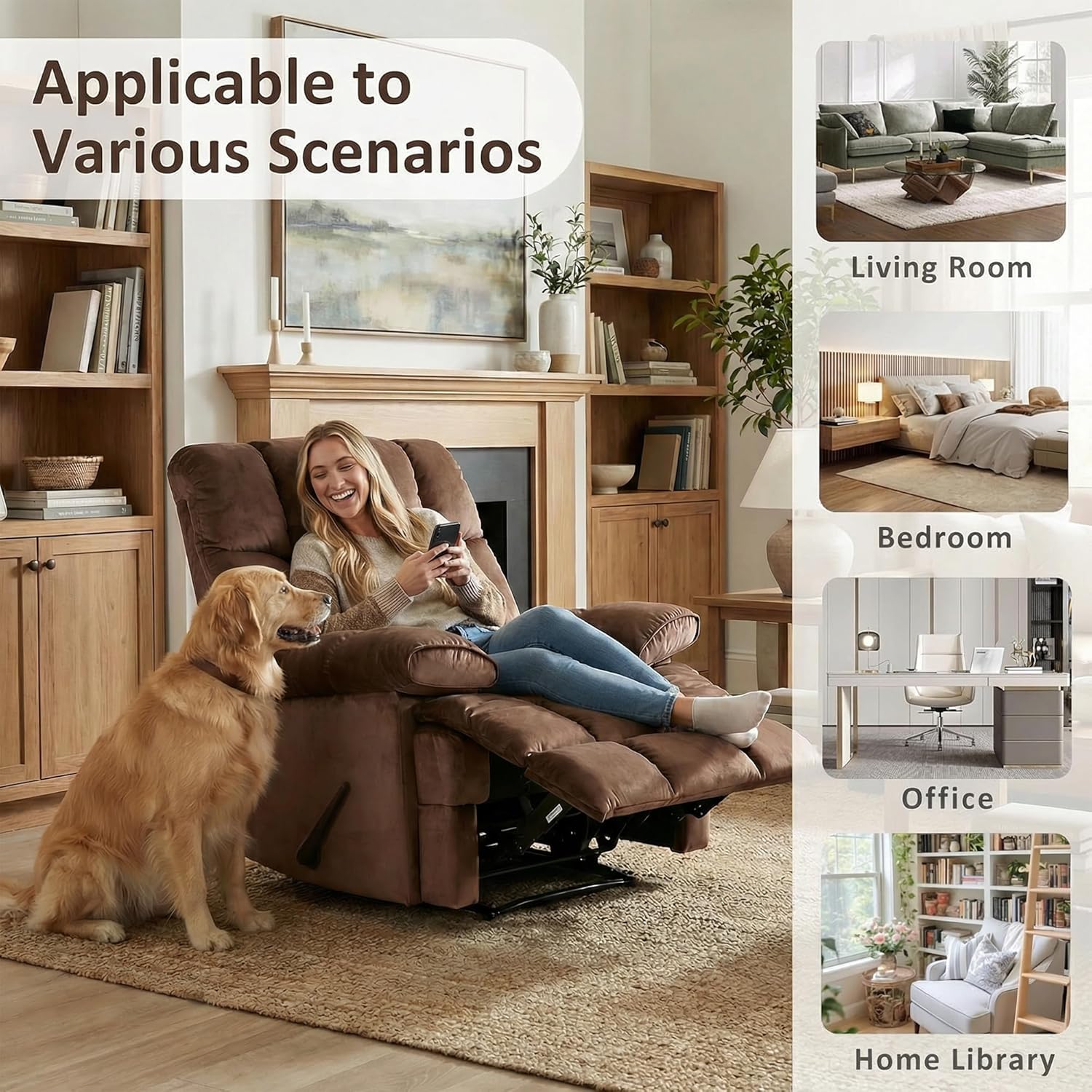 Manual Adjustable Oversized Recliner Chair with Phone Holder, Extra Large Recliner for Heavy Duty Adults 400lbs, Big Man Recliners for Living Room, Nursery, RV