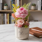 Preserved Real Pink Roses in Ceramic Vase, 7.8" H x 2.6" W, Hand-Arranged, Lasts 1-3 Years, No Water, Home Decor, Birthday Gift for Mom or Wife