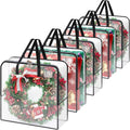 BlessedSeason Wreath Storage Container, 93L Large Clear Christmas Storage Bags for 24 to 30 Inch Artificial Garland, Holiday Decoration Organizer with Sturdy Zippers, Moving Bag for Home (5-Pack)