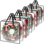 BlessedSeason Wreath Storage Container, 93L Large Clear Christmas Storage Bags for 24 to 30 Inch Artificial Garland, Holiday Decoration Organizer with Sturdy Zippers, Moving Bag for Home (5-Pack)