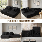 83” Oversized Double Chaise Lounge Indoor, Black Corduroy Chaise Lounge Chair, Upholstered Sleeper Sofa Bed, Deep Seat Sleeper Loveseat Reading Chairs, Boneless Cloud Couch for Living Room Bedroom