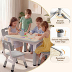 Kinder King Kids Table & 4 Chairs Set, Height Adjustable Children Activity Table w/Graffiti Tabletop, Toddler Furniture Set for Classroom, Daycare, Home, Age 3+, Grey