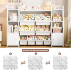 FOTOSOK Toy Storage Organizer with 8 Toy Bins, Toy Organizer Kids Bookshelf with 6 Storage Cubbies, Stuffed Animal Storage Organizer, Playroom Storage and Toy Chest, White