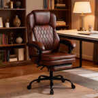 Big and Tall Office Desk Chair, Executive Office Chair with Foot Rest, PU Leather Comfy Reclining Office Chairs for Heavy People, Wide Ergonomic High-Back Computer Chairs, Brown